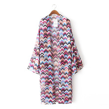 Women Summer Fashion Long Chiffon Kimono Cardigan Printing Three Quarter Sleeve Causal Loose Woman Blouse CW1392