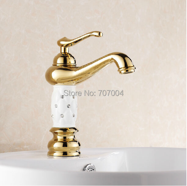 Luxury Deck Mounted Bathroom Basin Mixer Taps Single Handle Polished Golden Basin Sink Faucet