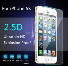1pcs Free Shipping 0.3mm Thickness Tempered Glass Screen Protector for iphone 5s 5c 5 Toughened Protective Film