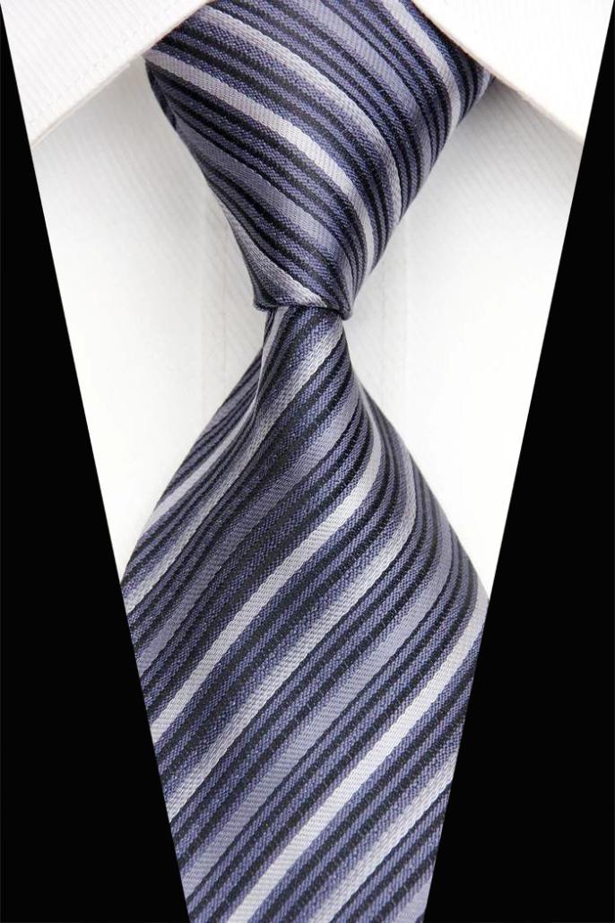 NT0434 Gray White Striped Smooth New Jacquard Woven Classic Silk Polyester Man s Business Luxury Tie