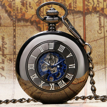 Cool Fashion Smooth Hollow Case With Blue Roman Number Steampunk Skeleton Mechanical Hand Wind Fob Pocket Watch