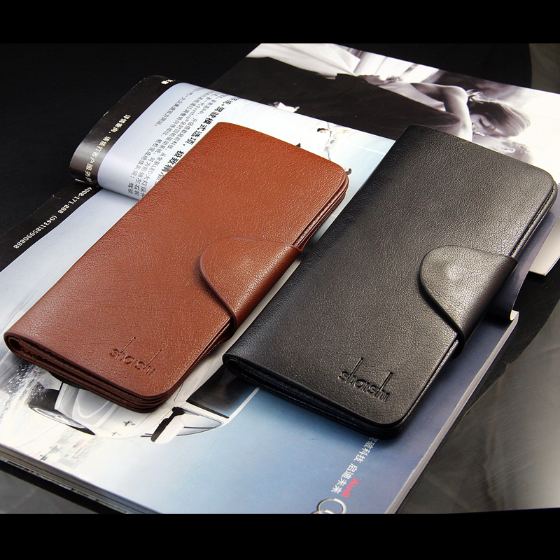 Hot Sale Classic style men wallets black brown red solid color mix leather long Card holders