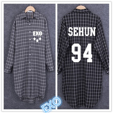 Kpop EXO 2016 new spring loose cotton plaid shirt jacket street EXO k-pop k pop clothes mixtures bts LUHAN KRIS wool coat
