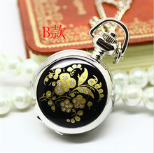 Europe and the United States selling concise fashion small Enamel Black Pentagram flowers quartz Pocket Watch XHTC028
