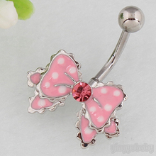 Retail Belly button ring Cute Bow with Polka Dots Navel ring 14G 316L surgical steel Nickel-free body piercing free shipping