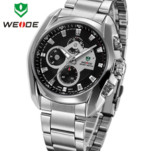 Marca de lujo WEIDE nuevo Mens relojes de cuarzo inoxidable moda de acero completo reloj de vestir de negocios impermeable analógico reloj Casual