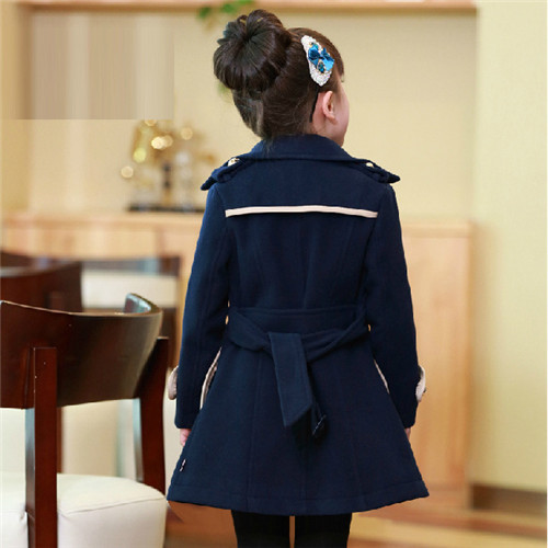New2015 British Style Girls Winter Coat Sashes Kids Girls Clothes Button Fashino Slim Manteau Fille Enfant Long Thick Wool Coats (4)