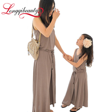 2016 New Summer Mom and Daughter Dress Matching Mother and Daughter Family Clothes Girls and Mom Dress Sleeveless Beach Dress