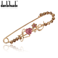 Cheap Gold Safety Pin Brooch Bow Jewelry Fashion Crystal Yellow Pink Rhinestone Brooch For Women Scarves