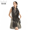 Genuine Whole Skin Fox Fur Collar Jacket With Belt 100 Real Full Pelt Rabbit Fur Vest