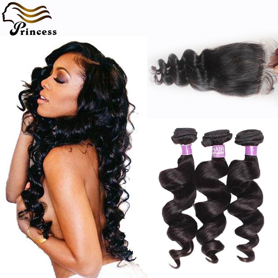 7A Brazilian Virgin Hair With Closure Loose Wave Brazilian Hair Weave Bundles With Closure Virgin Hair 3 Bundles With Closure