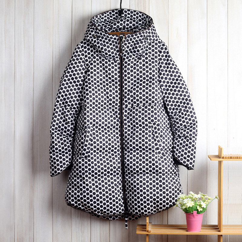 2015 New Arrival Women Coat Long Sleeve Polka Dot Wide waisted Thick Down Parkas Plus size