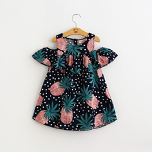 Baby girl summer short sleeve Pineapple printed strapless cotton dress girls Off Shoulder dress