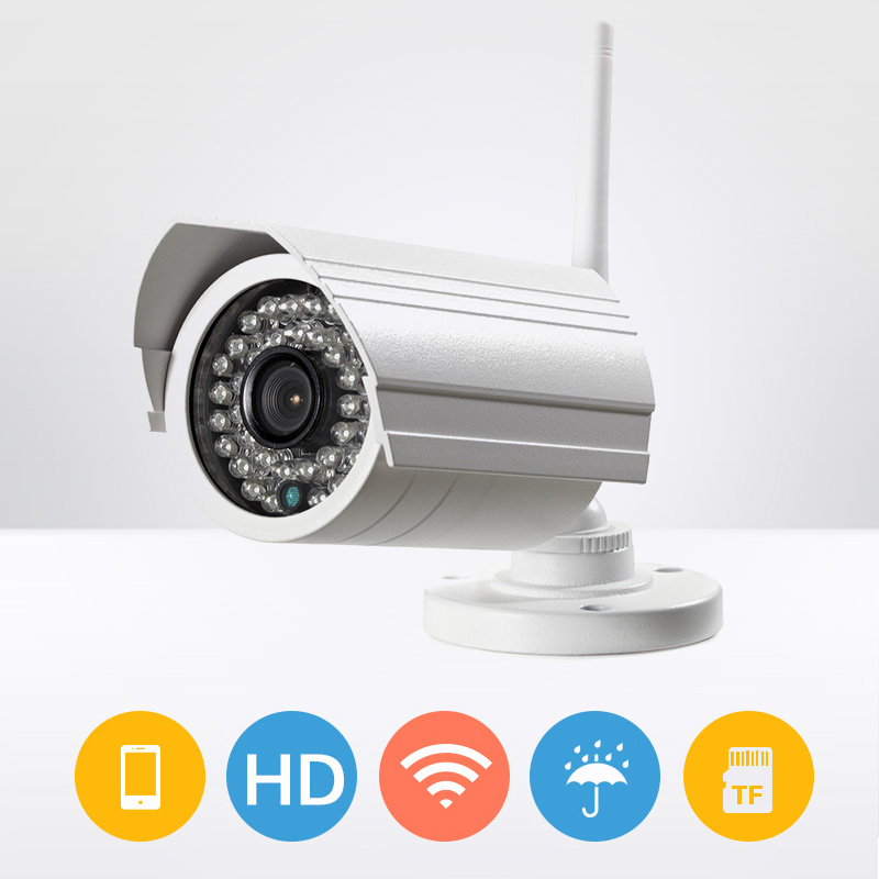 Outdoor Onvif WIFI SD card IP Camera HD 720P IR night vision Wireless alarm Surveillance Security CCTV Cam P2P Bullet Kamera Outdoor Onvif WIFI SD card IP Camera HD 720P IR night vision Wireless alarm Surveillance Security CCTV Cam P2P Bullet Kamera