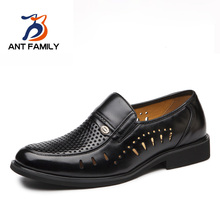 Large Size EU38-48 Summer Shoes Men 2016 Breathable Genuine Leather Pointed Top Slip On Business Formal Dress Luxury Brand Shoes