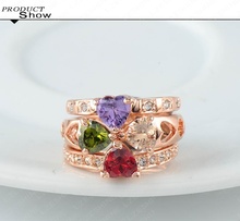 LZESHINE Brand Unique Three Stackable Rings 18K Rose Gold Plate Heart Clover Ring With SWA Elements