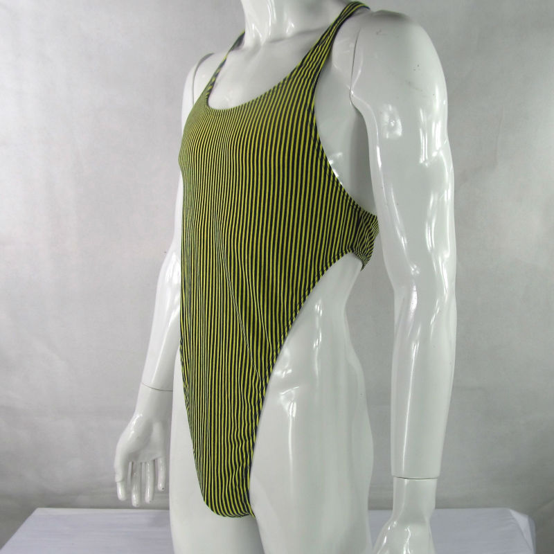 Description Picture 6 of itemMens bodysuit Thong Leotard Striped High Cut Racer Back G628C