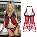 Hot Women s Lingerie Lace Open Bra Tape Clothes Pants Red Satin Transparent Sex Sleepwear Underwear