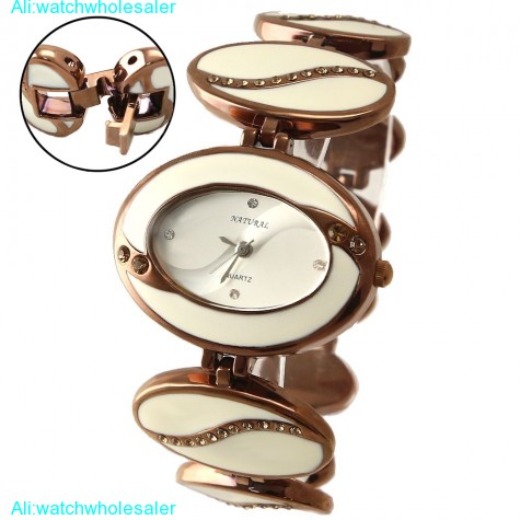 FW657B New Brown Band Elliptic Brown Watchcase Silver Dial Ladies Bracelet Watch