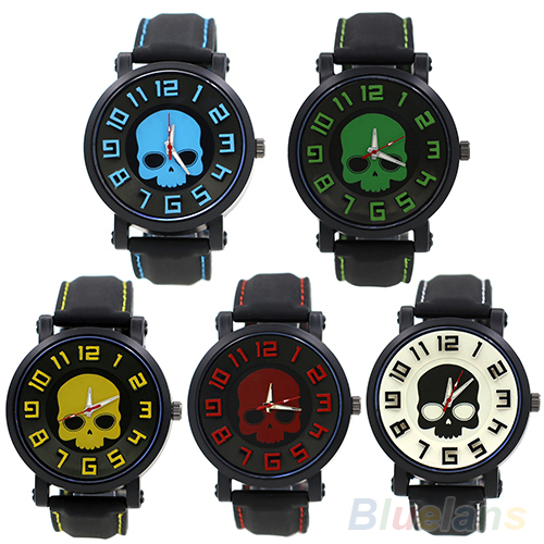 Men s Fashion Sports Style Wristwatch Silicon Skull Punk Quartz Wrist Watch 0S9Z