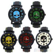 Deportes de moda de estilo de silicio reloj de pulsera punky del cráneo de cuarzo reloj de pulsera 0S9Z