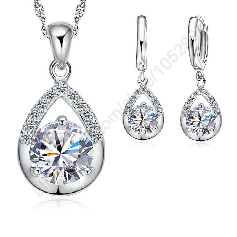 Elegant-Fashion-Jewelry-Sets-Pure-925-Sterling-Silver-White-Gold-Top ...