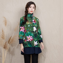 New Yunnan folk style dress code double coat printing cotton long sleeved jacket dress female