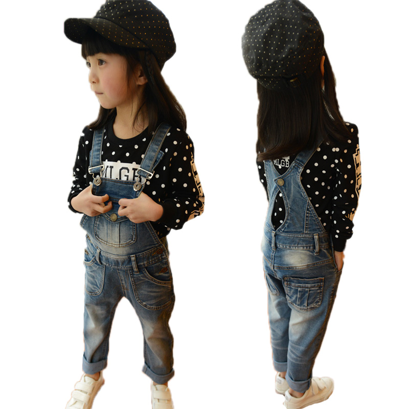 Baby Girl Denim Overalls 2015 New Girls Denim Overalls Brand Girls Overall Jeans Spring & Autumn Kids Jumpsuit 2-7T Bib Pants