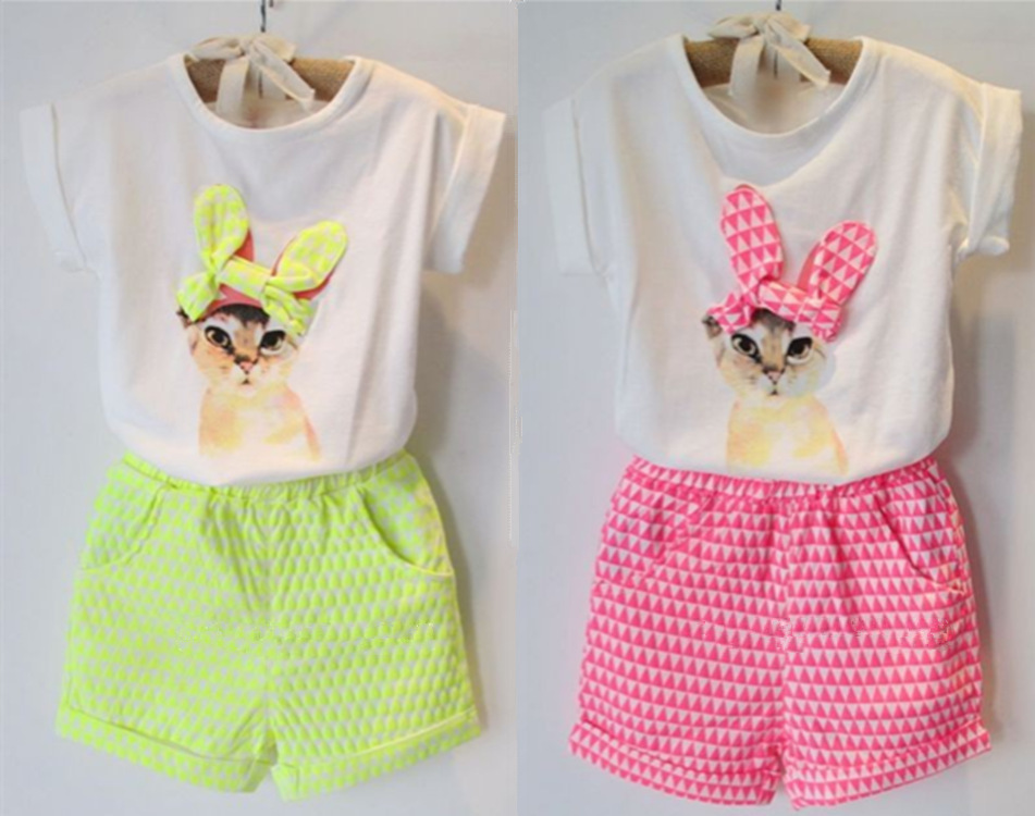 Girls clothing set baby girl s clothes sets cartoon cat children kids T shirt shorts the