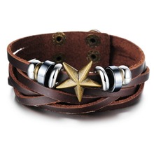 men vintage jewelry hand woven leather bracelet luxury brand bangle steampunk fashion items with star as gifts wholesale