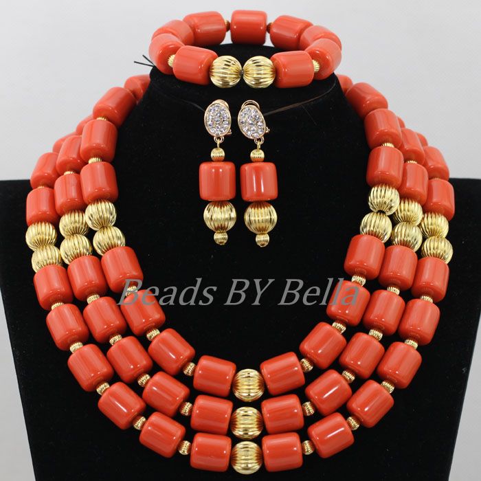 Traditional Nigerian Wedding Artificial Coral Beads Bridal Jewelry Sets African Beads Jewelry Necklace Set Free Shipping ABF901