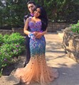 Sparkly Sexy Two Piece Long Mermaid Prom Dresses with Stones Crystal Beaded Party Proms Dress 2015