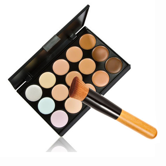 ONLY Hot 15 Colors Contour Face Cream Makeup Concealer Palette Powder Brush Free Shipping