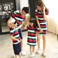 Family Matching Outfits Father Son Shortsleeve Tshirt Pants Sets and Mother Daughter Striped Dress Summer Family