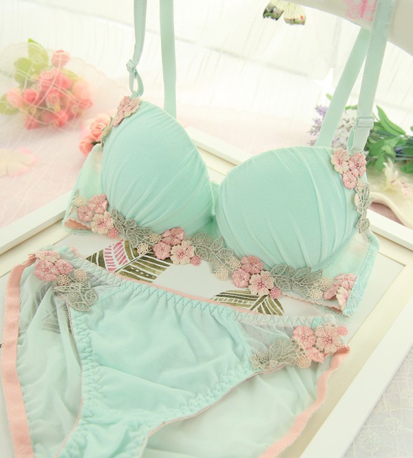 Brand Flower Embroidery Lace Push Up Women Bra And Brief Sets Floral Gauze Bra Panties Set Sexy 8998