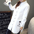 Plus Size Casual Women Shirts Slim Add Wool Full Sleeve In Students Cotton Blouse Shirt White 6233