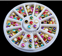 Hot Sale Colorful Half Round Nail Pearls with Metal Studs Rhinestones Wheel Nail Decoration Supplies
