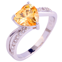 lingmei Wholesale Heart Cut Morganite & White Topaz 925 Silver Ring Size 6 7 8 9 10 Fashion Women New Jewelry Free Shipping