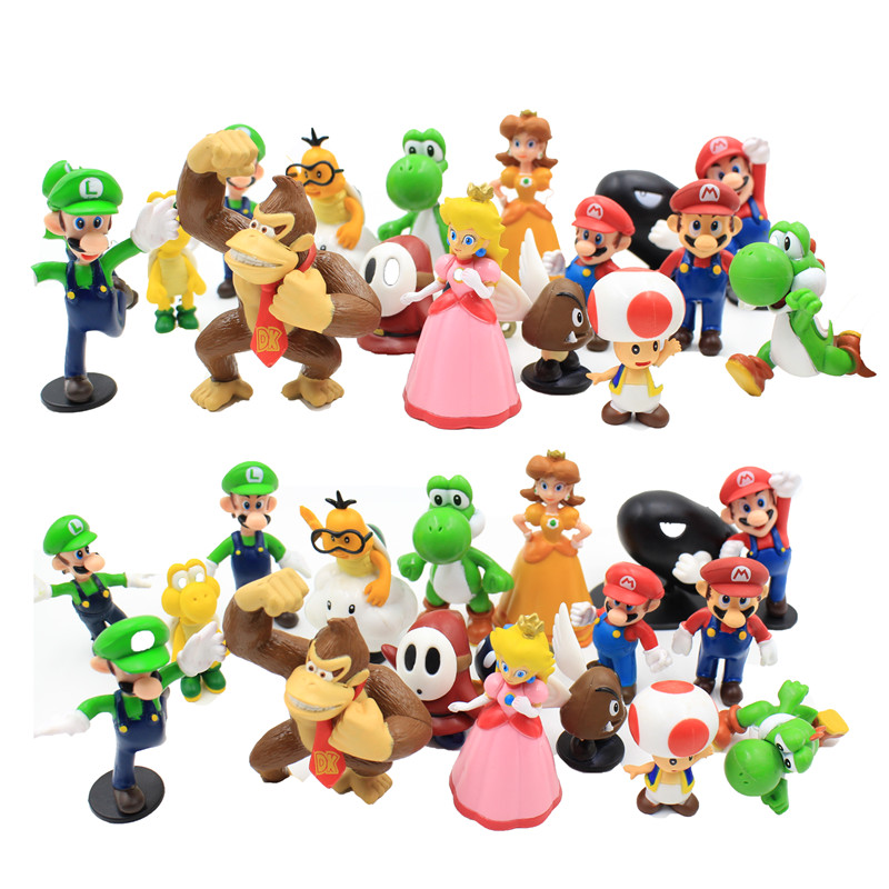 (18 pieces/set) Super Mario Bros 18pcs 1″-2.5″ yoshi dinosaur Figure toy Super mario yoshi figures PVC retail