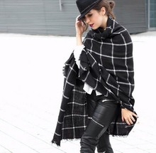Ordinary packet 2015 za Scarf Women Tartan scarves Tartan Plaid Scarf Beige Cozy Checked Blanket Oversized Wrap Shawl