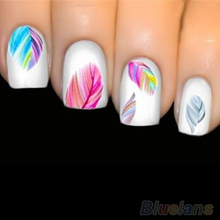 5pcs Fashion Feather Nail Art Water Transfer Sticker Rainbow Dreams Decal 2JC2