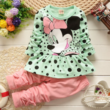 2015 new arrival Girls Clothing set Minnie t shirt pants suit 2pcs set baby girls casual