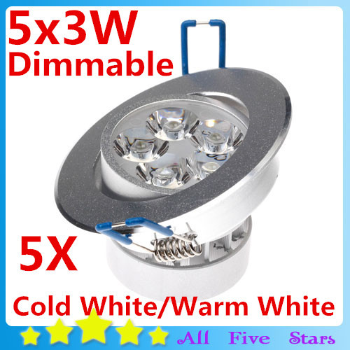 Dimmable 5PCS/Lot 15W Ceiling Downlight LED Ceiling Lamp 5x3W Recessed Spot Light 100V-245V for Home illumination FREE SHIPPING