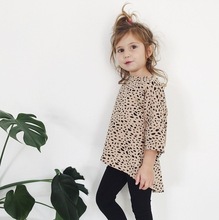 Retail 2016 Autumn girl dress leopard print soft cotton dress Nununu loose-fitting dress girl baby clothes new