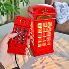 Vintage Telephone Booth Shape Corded Telephone Wired Phone with LED Night Lamp J3G 