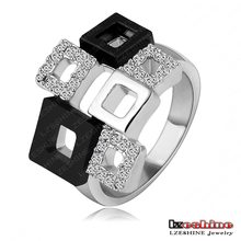 LZESHINE Geometric Crystal Rings 18K Rose Gold Platinum Plated Austrian Crystal Square Ring Full Sizes Wholesale