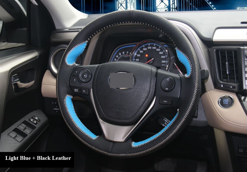 for 2013 Toyota RAV4 2014 Toyota Corolla Blue Leather Steering Wheel Cover