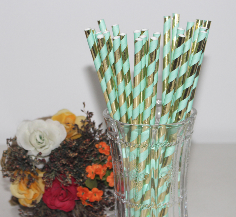 Free DHL  Paper Straws Gold Foil Stripe Paper Straws,Gold foil/Coral Stripe Paper Straws Mint Gold Foil Straws Mix 1000pcs