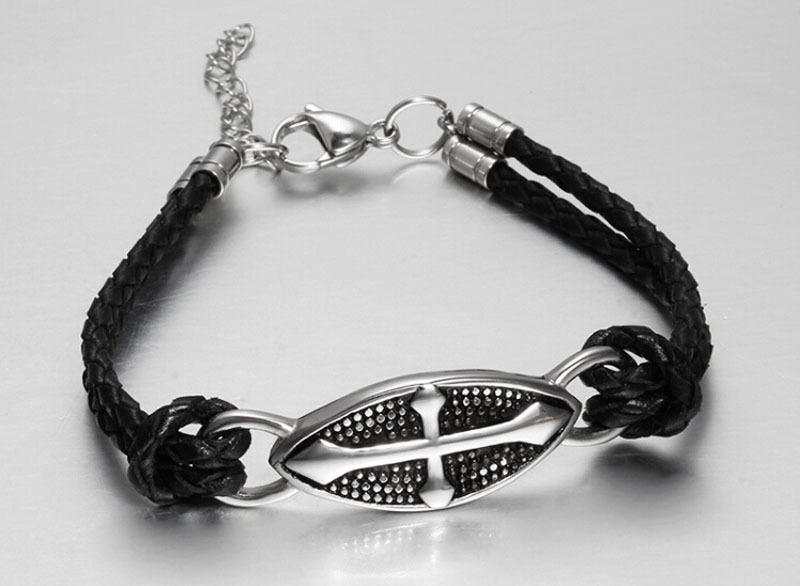 titanium Leather Weave Charm Elegant Luxury Bracelet.jpg Titanium Steel  charm cross Cross