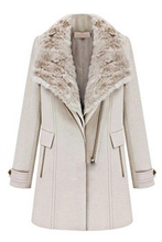Women’s Warm Fur Collar Thicken Wool Coat Lapel Zipper Jacket